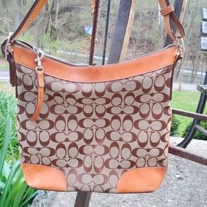Coach Brown Signature Canvas Hobo with Tan Leather Trim